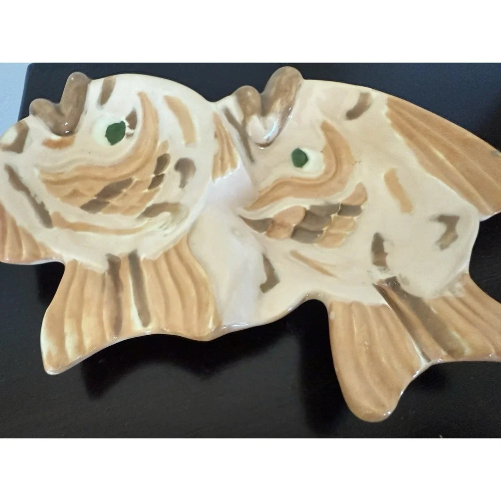 Vintage Ceramic Porcelain Double Fish Dish Trinket Jewelry Organizer 8